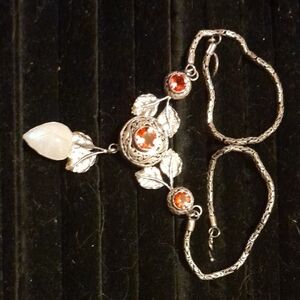 Elegant Silver and Red Gemstone Necklace